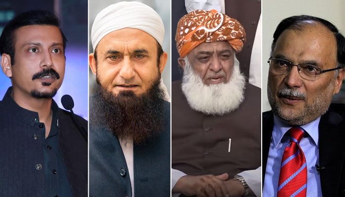 (Left to right) MQM-P leader Faisal Subzwari, scholar Tariq Jameel, JUI-F chief Maulana Fazl-ur-Rehman, Minister for Planning and Development Ahsan Iqbal. — Facebook/ Reuters