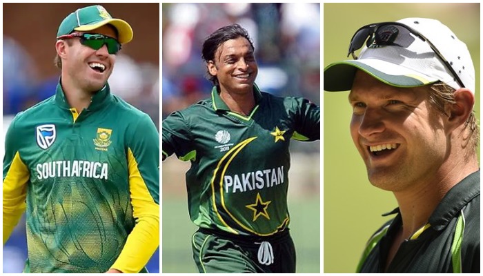 AB DeVilliers (L), Shoaib Akhtar (C) and Shane Watson (R). — Twitter/AFP