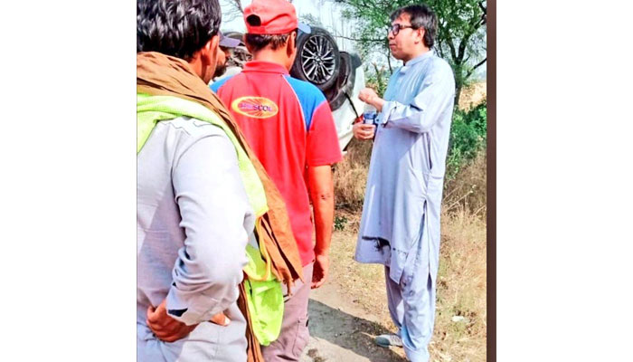 Former special assistant to then prime minister Imran Khan and PTI leader Shahbaz Gill present at the place of accident. — Photo by reporter