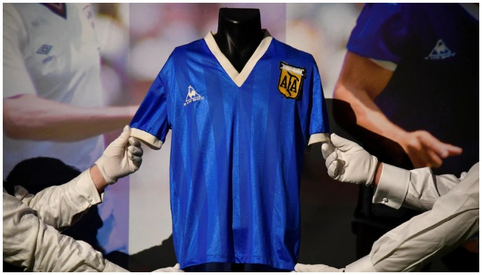 Maradonas famed no.10 jersey sold for $12.4 million at auction. — Reuters/Toby Melville