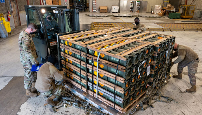 Airmen and civilians from the 436th Aerial Port Squadron palletize ammunition, weapons and other equipment bound for Ukraine during a foreign military sales mission at Dover Air Force Base, in Delaware, US January 21, 2022. — Reuters/File