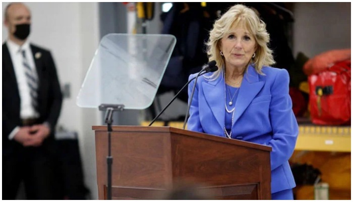 US First Lady Jill Biden delivers remarks during a closed discussion and book reading event with US military families and Blue Star families at the US Coast Guard Air Station Miami in Opa-Locka Executive Airport, in Opa-Locka, Florida, US February 18, 2022. — Reuters/File