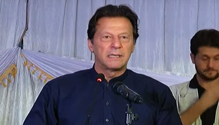 PTI Chairman Imran Khan addressing party workers during an event in Islamabad, on May 9, 2022. — YouTube/HumNewsLive