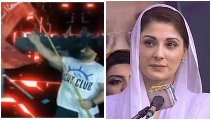 Images of suspect attending a PTI rally (left) and PML-N Vice President Maryam Nawaz addressing a rally. — Geo News screengrabs