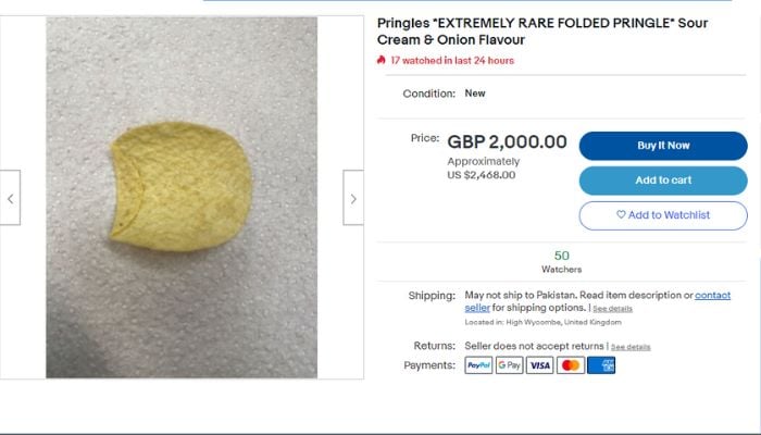 Single potato crisp on sale for over Rs450,000