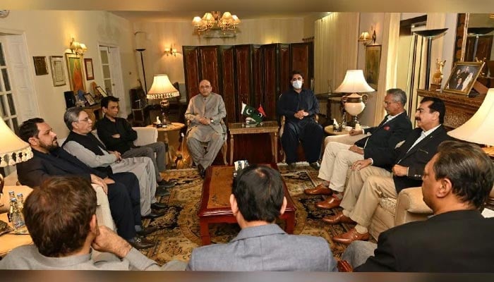 PPP leaders and MQM-P delegation in Islamabad, on March 14, 2022. — Twitter/MediaCellPPP