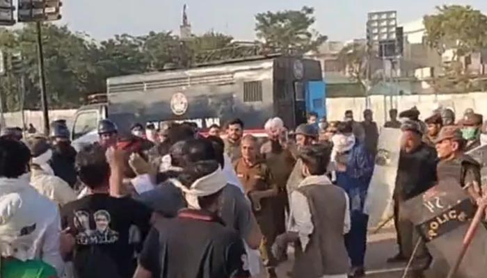 PTI workers and police clash in CTI ground, Sialkot, on May 14, 2022. — Twitter