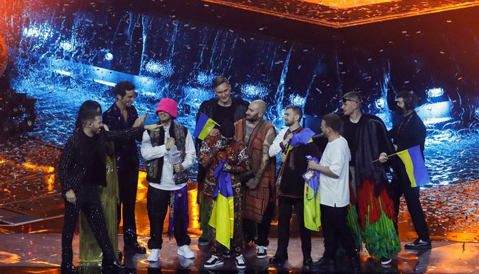 Volodymyr Zelensky reacts as Ukrainian band wins Eurovision song contest