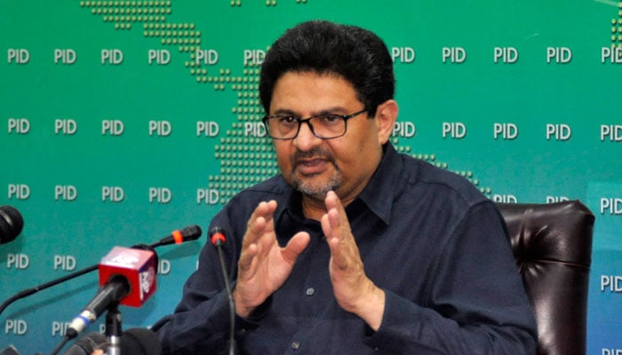 Finance Minister Miftah Ismail addresses a press conference at PID. — APP