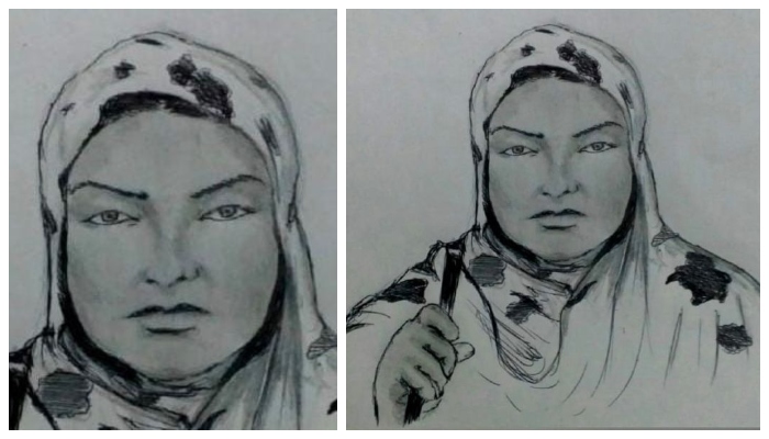 Sketch developed by the police of the woman suspected of being involved in facilitating the Karachi University suicide bomber. — Afzal Nadeem Dogar
