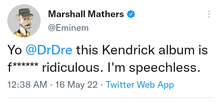 Eminem reacts to Kendrick Lamars album