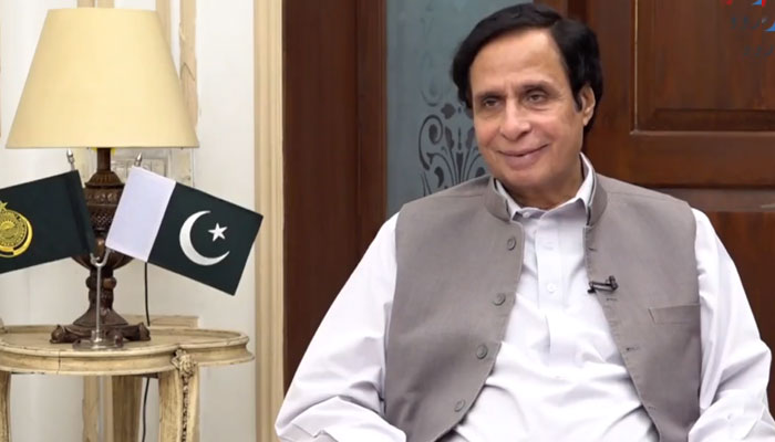 PML-Q chiefParvez Elahi gives an interview to Voice of America Urdu. — Twitter Screengrab/voaurdu