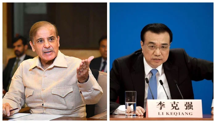 Prime Minister Shehbaz Sharif (L) and Chinese Premier Li Keqiang. — APP/AFP/File