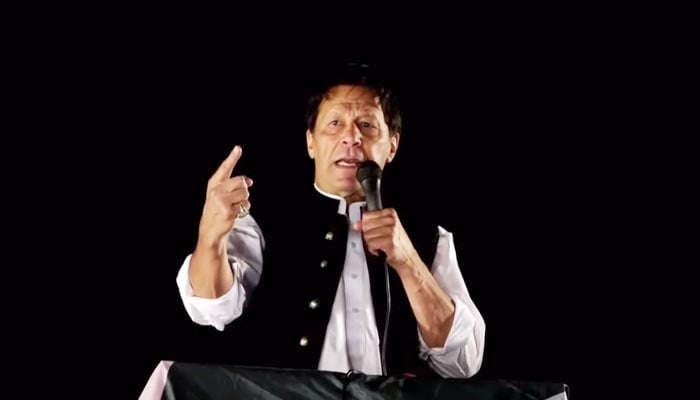 Ex-prime minister and PTI Chairman Imran Khan addressing a PTI jalsa in Kohat, on May 17, 2022. — YouTube/PTI