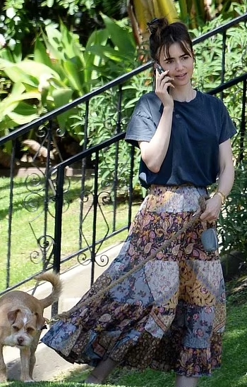Photos: Lily Collins serves killer look in floral skirt