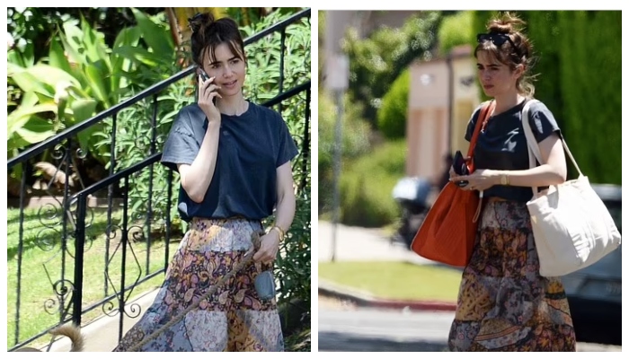 Photos: Lily Collins serves killer look in floral skirt