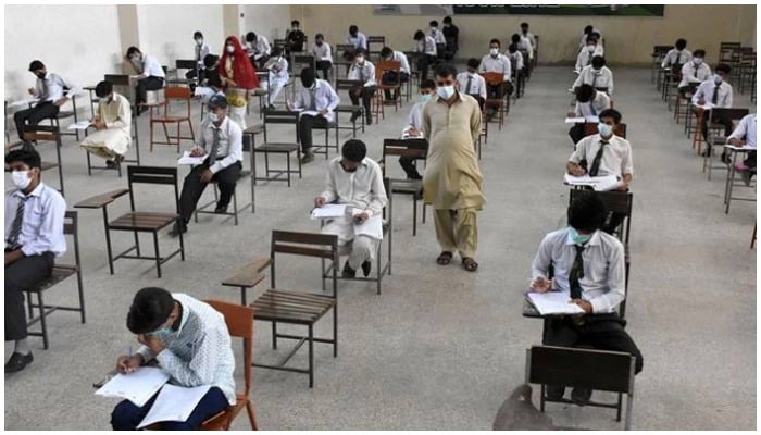 Matric students solve papers at an examination centre in Karachi on Monday, July 05, 2021. — Online/File