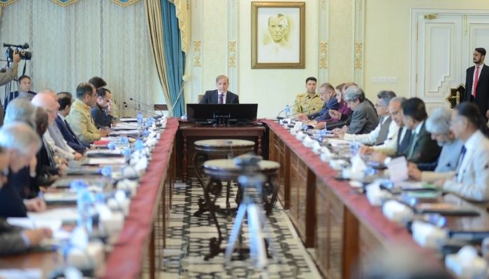 Prime Minister Shahbaz Sharif chairing an emergency meeting of the National Task Force for Polio Eradication. — Twitter/ @PakPMO