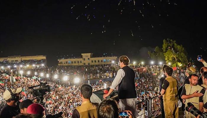 PTI Chairman Imran Khan addresses rally in Kohat. — Instagram/@ptiofficial