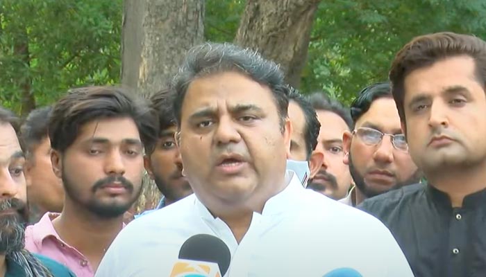 Senior PTI leader Fawad Chaudhry addresses the media in Lahore after attending a party meeting on the situation in Punjab. — Screengrab/Hum News