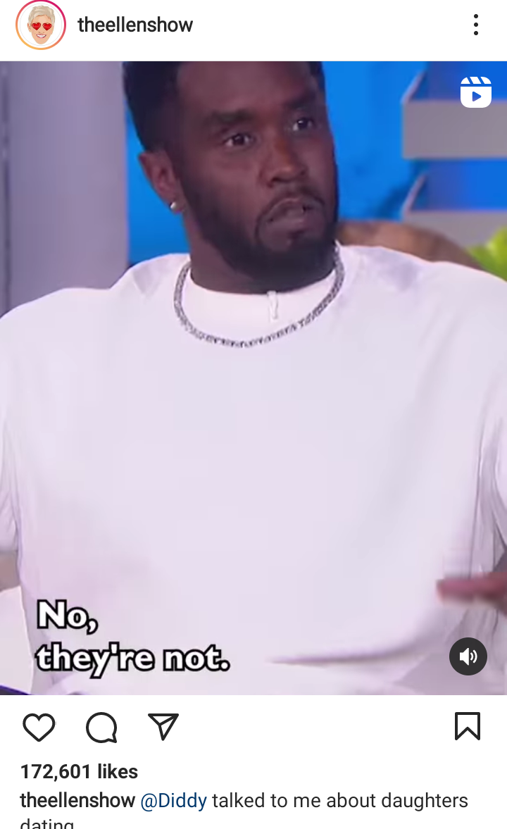 Diddy talks to Ellen DeGeneres about daughters dating