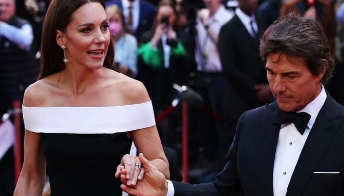 Tom Cruise called gentleman as he helps Kate Middleton up the stairs at Top Gun premier