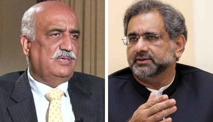 PPPs Khursheed Shah (left) and PML-Ns Shahid Khaqan Abbasi.