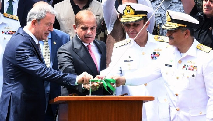 Prime Minister Shehbaz Sharif attends a ceremony at Karachi Shipyard and Engineering Works on May 20, 2022. — Radio Pakistan