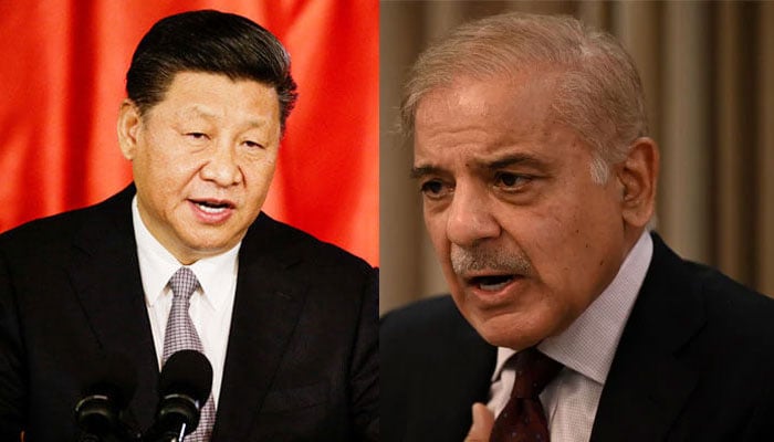 Chinese President Xi Jinping and Prime MinisterShehbaz Sharif. Photo: AFP/file