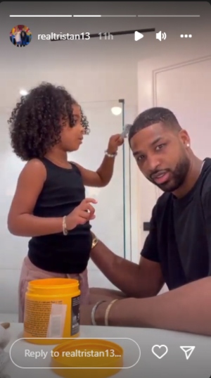 Tristan Thompson takes up daddy duties as Khloé Kardashian jets off to Kourtneys wedding