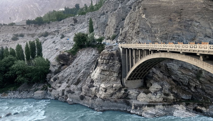 Shishper glacial lake outburst flood in Hunza damaged Hassanabad Bridge. — Twitter/GBPolice1422