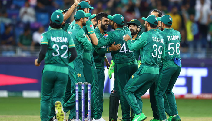 The picture shows the Pakistan cricket team celebrating. — Twitter/TheRealPCB