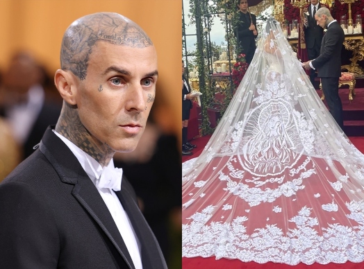 Kourtney Kardashians wedding veil features matching details to Travis Barkers tattoo
