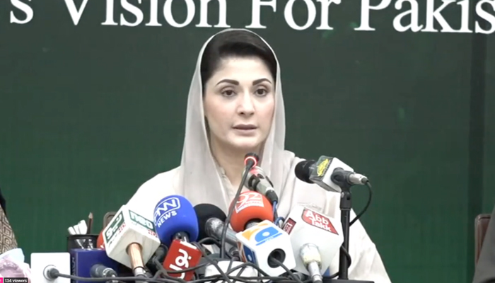 PML-N Vice President Maryam Nawaz addressing a press conference in Lahore, on May 24, 2022. — Twitter/PML-N