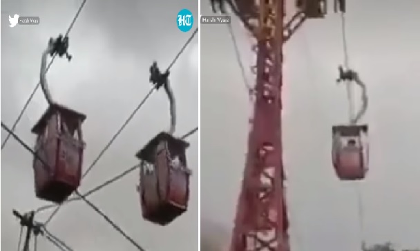 Cable trolleys hang mid-air.—Screengrab via Instagram/ Hindustan Times
