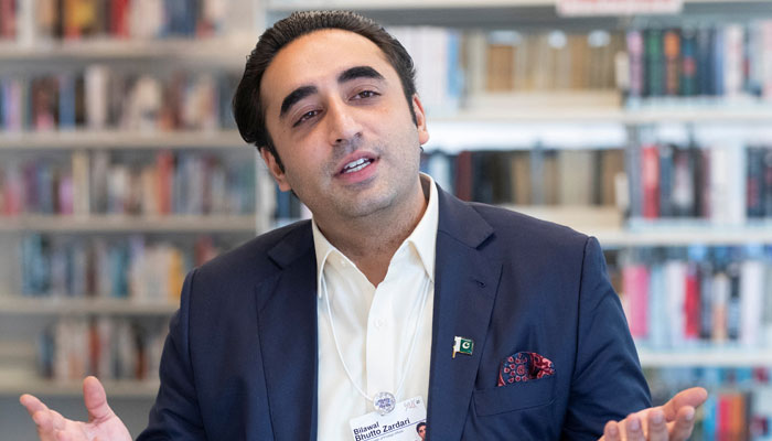 Foreign Minister Bilawal Bhutto-Zardari gestures during an interview with Reuters in the Alpine resort of Davos, Switzerland May 25, 2022. — Reuters