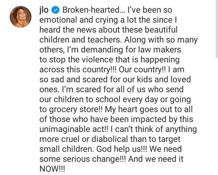 Jennifer Lopez scared for kids and loved ones after school shooting