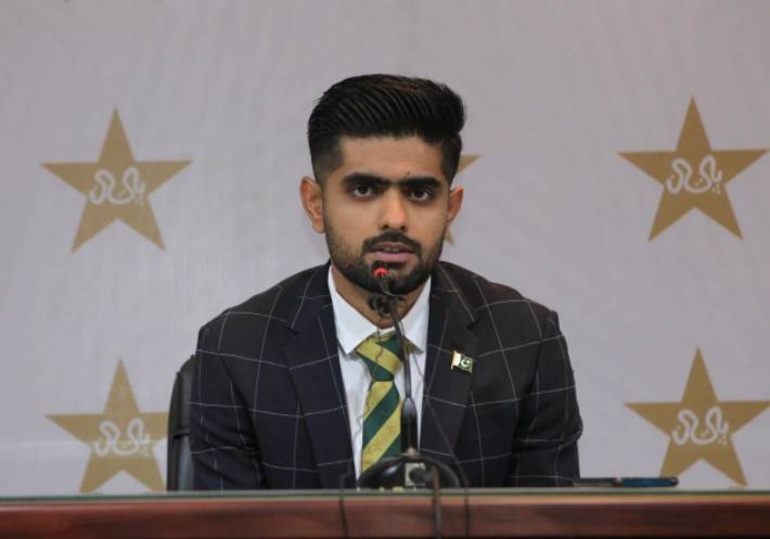 Pakistans all-format captain Babar Azam speaking during a press conference. — Geo.tv