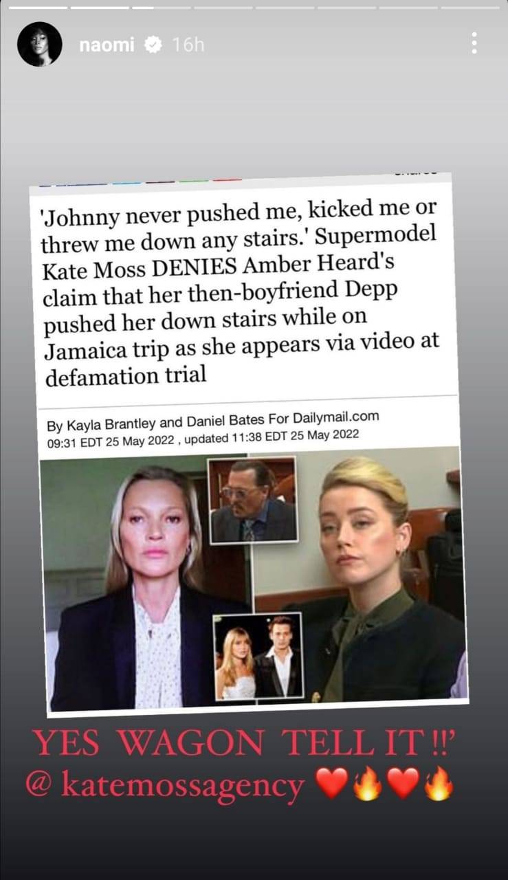 Johnny Depp-Amber Heard: Naomi Campbell hails Kate Moss to testify for Depp