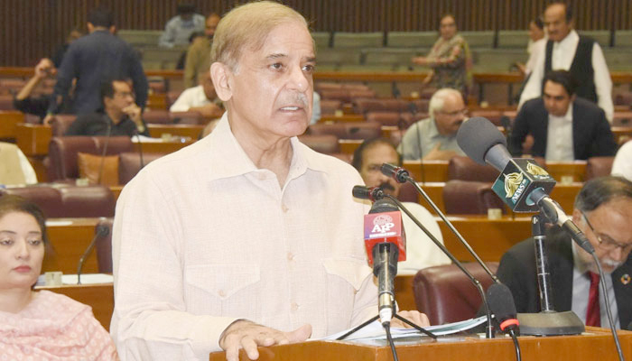 Prime Minister Shehbaz Sharif addressing on the floor of the National Assembly in Islamabad, on May 26, 2022. — Twitter/National Assembly