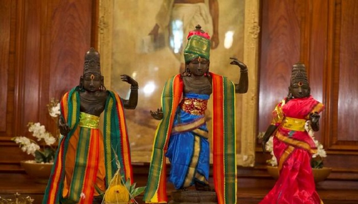 Three bronze statues returned by Britain to Indian authorities more than 40 years after they were stolen from a Hindu temple in the southern Indian state of Tamil Nadu are pictured in this undated handout obtained September 16, 2020.—Reuters