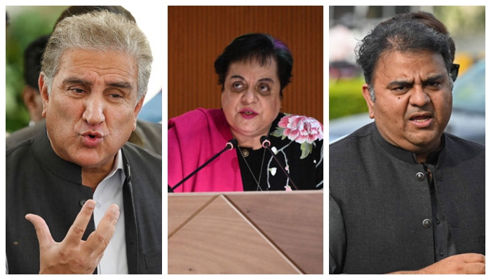 (Left to right) Picture collage of PTI leaders Shah Mahmood Qureshi Shireen Mazari, Fawad Chaudhry. — AFP/File