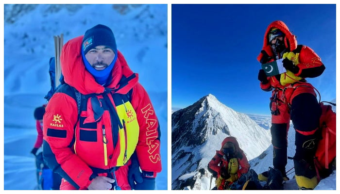 Climbers Sirbaz Ali Khan (L) and Shehroze Kashif (R) after summiting Mt Makalu in Nepal. -Pictures by reporter