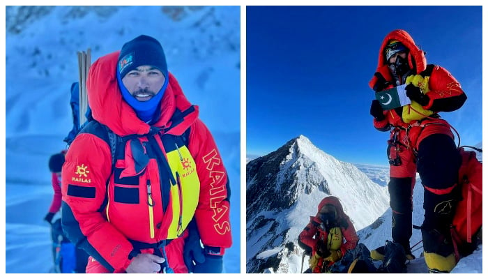 Climbers Sirbaz Ali Khan (L) andShehroze Kashif (R) after summitingMt Makalu in Nepal. -Pictures by reporter