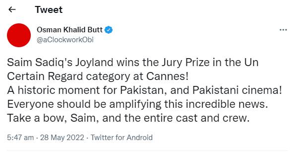 Pakistani movie Joyland makes history with first-ever Cannes win in France