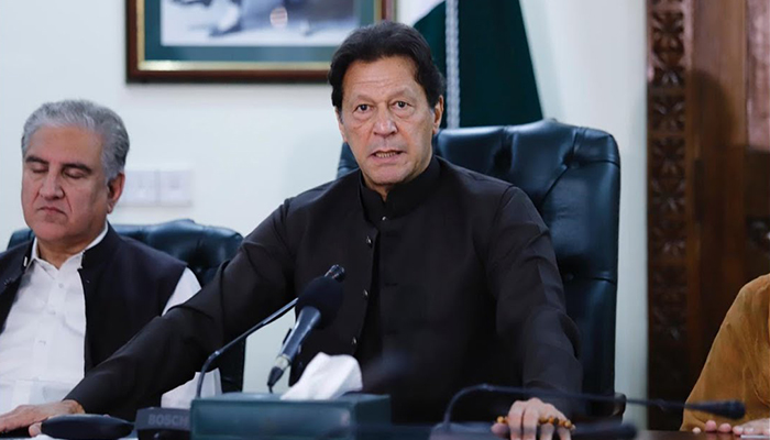 PTI Chairman Imran Khan addressing a press conference flanked by party leaders in Peshawar, on May 28, 2022. — YouTube/Imran Khan