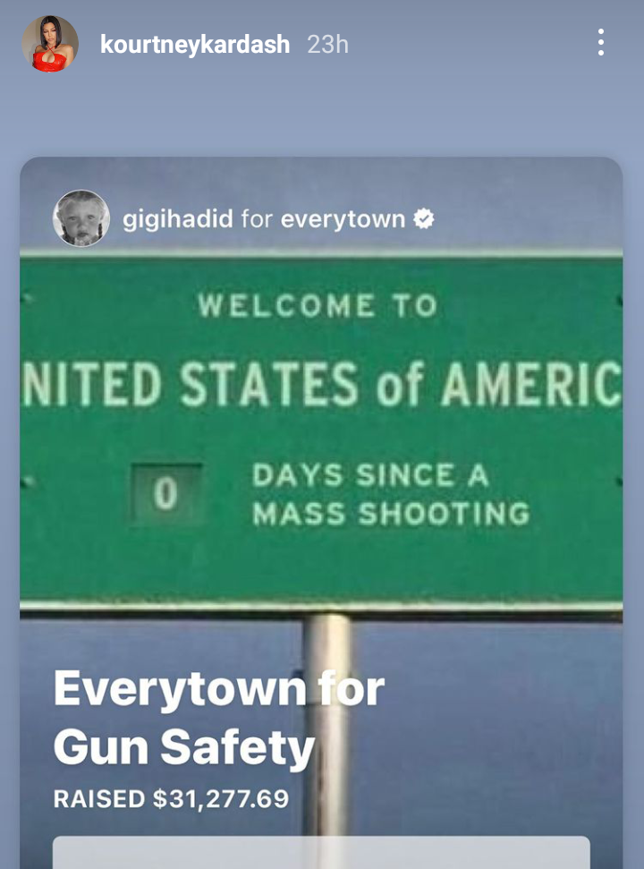 Kourtney Kardashian shares Gigi Hadids appeal for donation to end gun violence