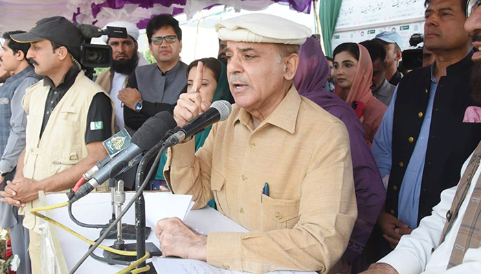 Prime Minister Shehbaz Sharif addressing a public gathering in Mansehra, on May 29, 2022. — NNI