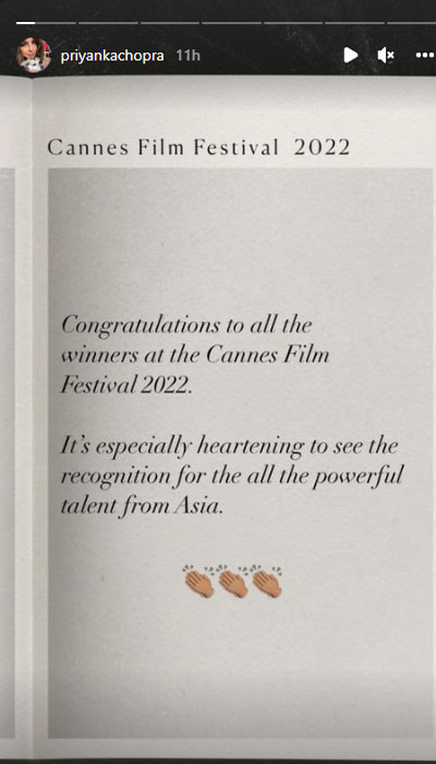 Priyanka Chopra is thrilled to see Asian Talent get recognition at Cannes 2022