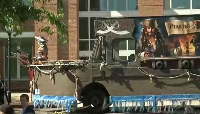 Johnny Depps fans bring Pirates of the Caribbean boat in front of courthouse as jury deliberates